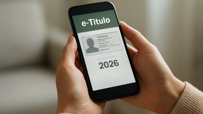 Pessoa segura celular com o aplicativo e-Título aberto na tela