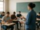 Professor em sala de aula de escola pública no Brasil