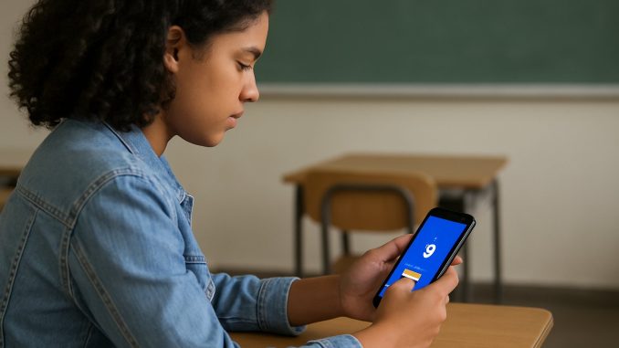 Estudante do ensino médio consulta pagamento do programa Pé-de-Meia pelo celular