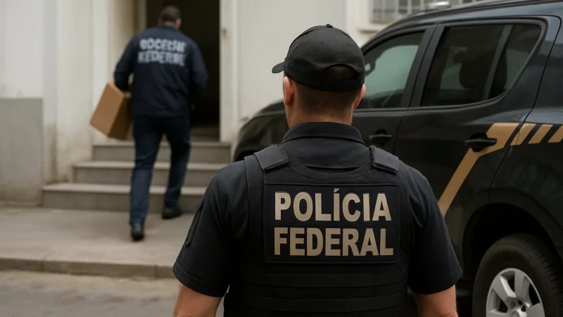 Agentes da Polícia Federal durante operação de busca e apreensão contra descaminho de eletrônicos