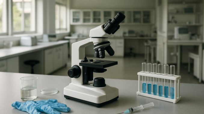 Pesquisador manipula frascos de vacina em laboratório