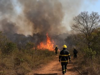 Fumaça e vegetação de Cerrado em incêndio na área de mata do Centro Olímpico da UnB, em Brasília