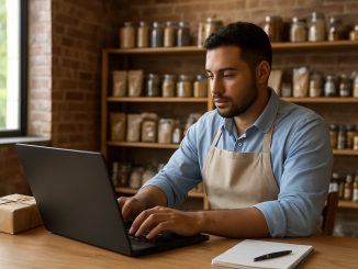 Microempreendedor individual atende cliente em pequeno negócio