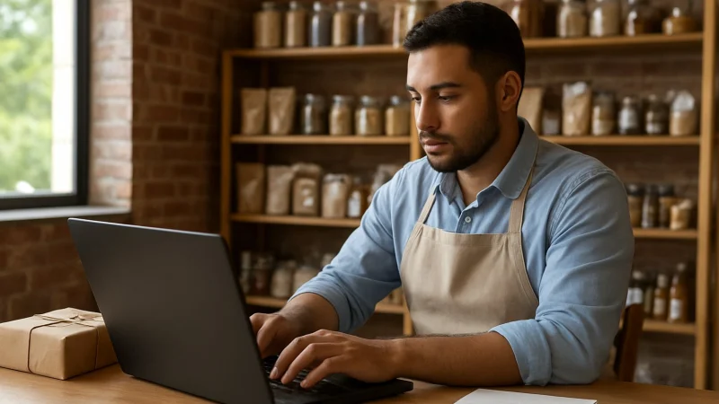 Microempreendedor individual atende cliente em pequeno negócio