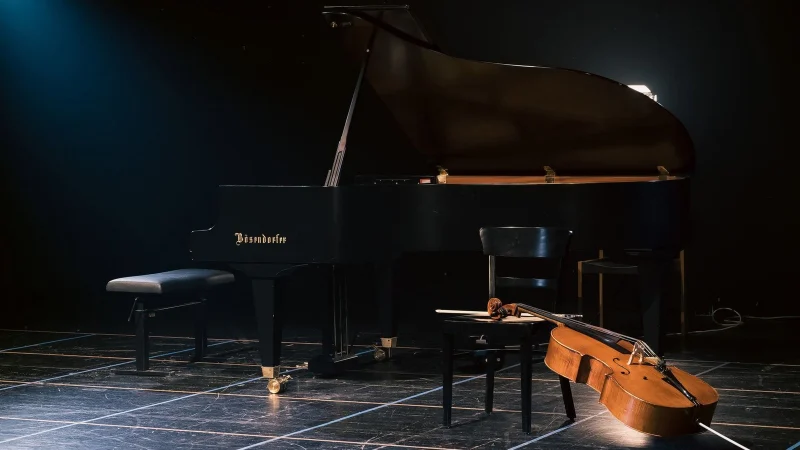 Violões e outros instrumentos de corda expostos em loja de música